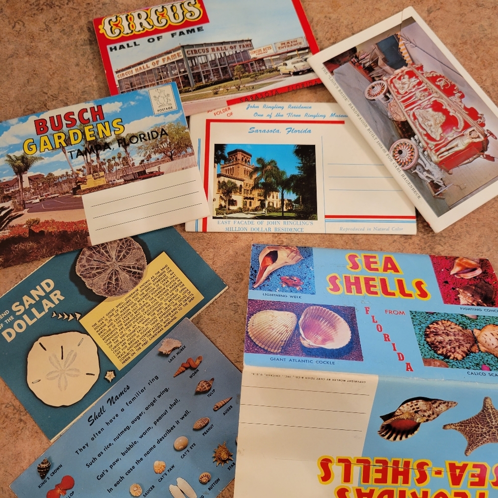 Vintage Postcard Booklets from Florida ~ Circus ~ Seashells ~ Retro!
